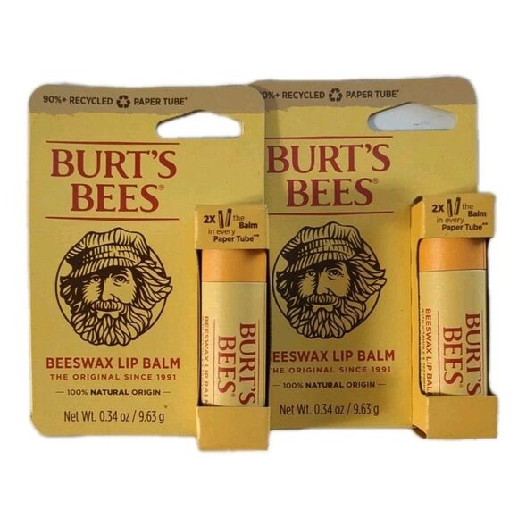 (2 PACK) NEW Burt's Bees The Original Paper Tube Moisturizing Lip Balm 0.34 Oz - Picture 1 of 6